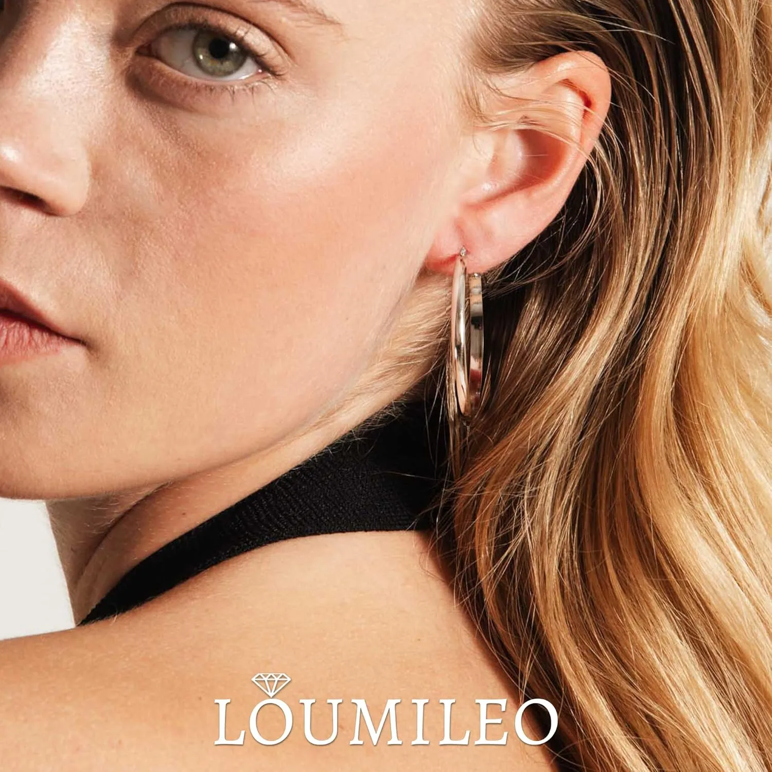 LOUMILEO 4mm Wide Large Silver Hoop Earrings Lightweight 925 Sterling Silver Hoop Earrings for Women Hypoallergenic Big Thin Hoops Earring for Women 30/40/50/60/70MM