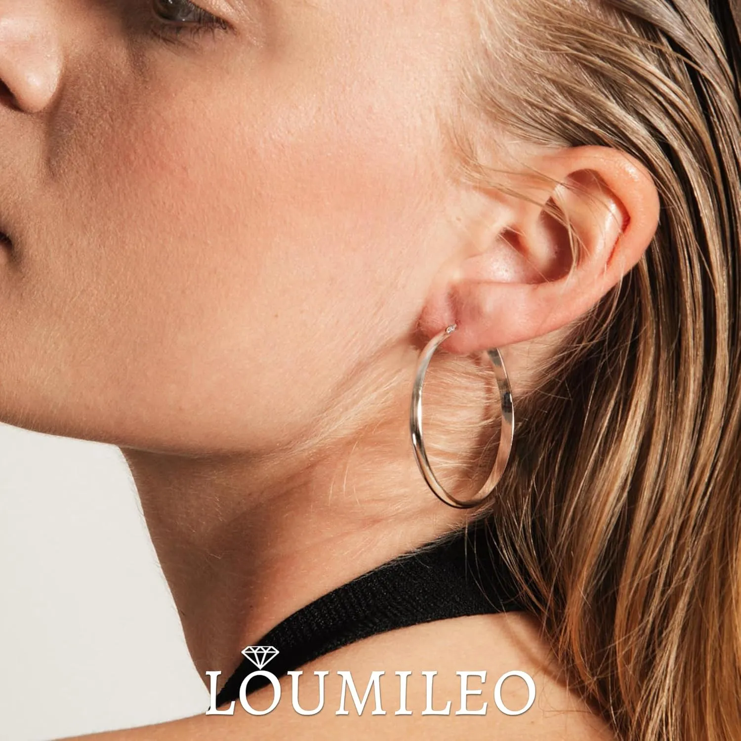 LOUMILEO 4mm Wide Large Silver Hoop Earrings Lightweight 925 Sterling Silver Hoop Earrings for Women Hypoallergenic Big Thin Hoops Earring for Women 30/40/50/60/70MM