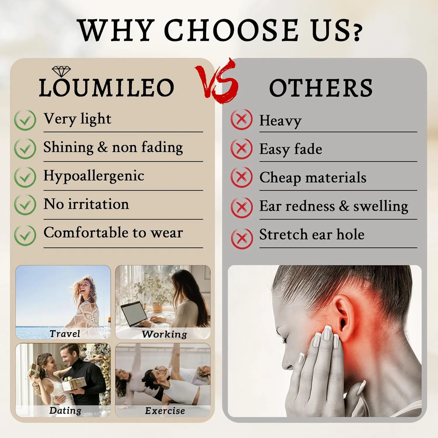 LOUMILEO 4mm Wide Large Silver Hoop Earrings Lightweight 925 Sterling Silver Hoop Earrings for Women Hypoallergenic Big Thin Hoops Earring for Women 30/40/50/60/70MM