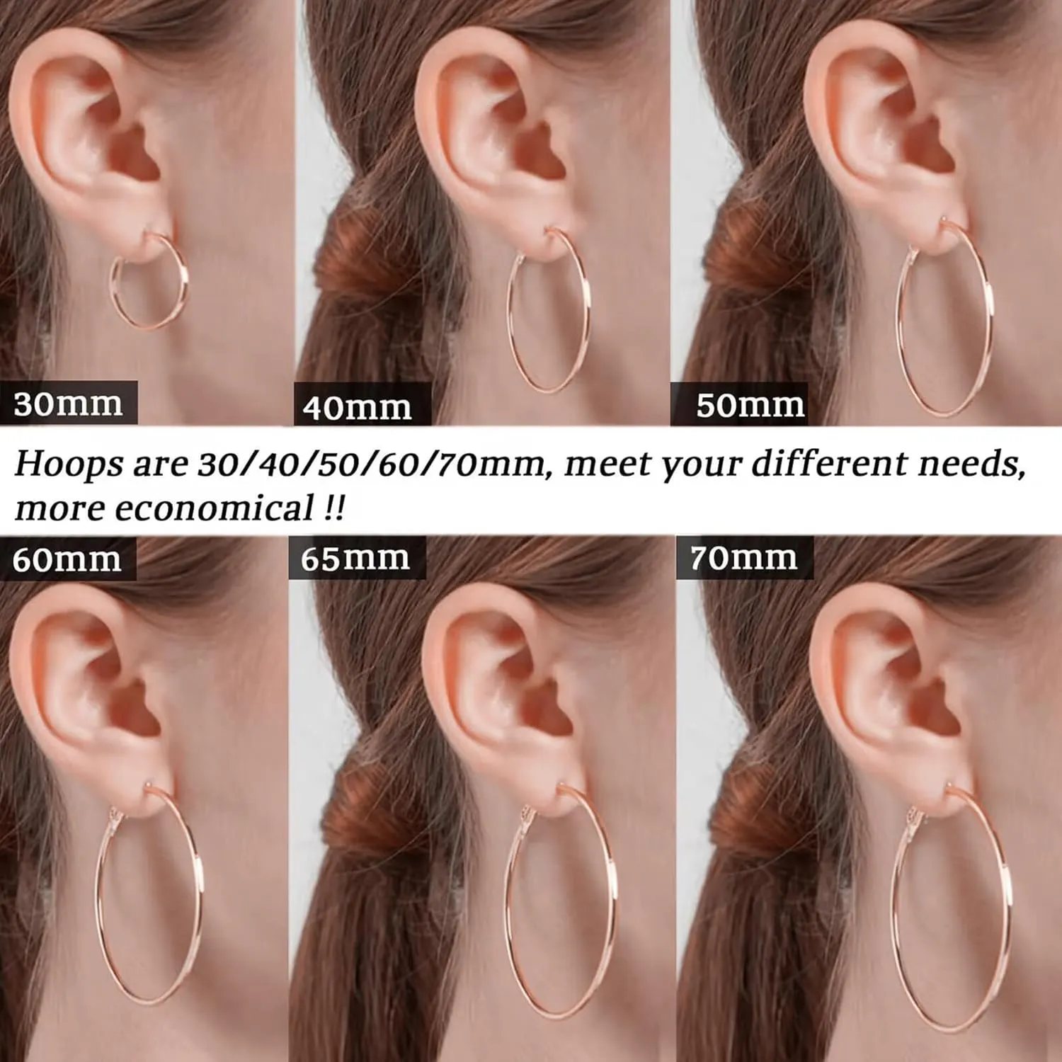 LOUMILEO Sterling Silver Hoop Earrings Large Silver Hoop Earrings for Women Lightweight Big Hoops Earring Hypoallergenic Thin Hoops Earring for Women 30/40/50/60/65/70MM