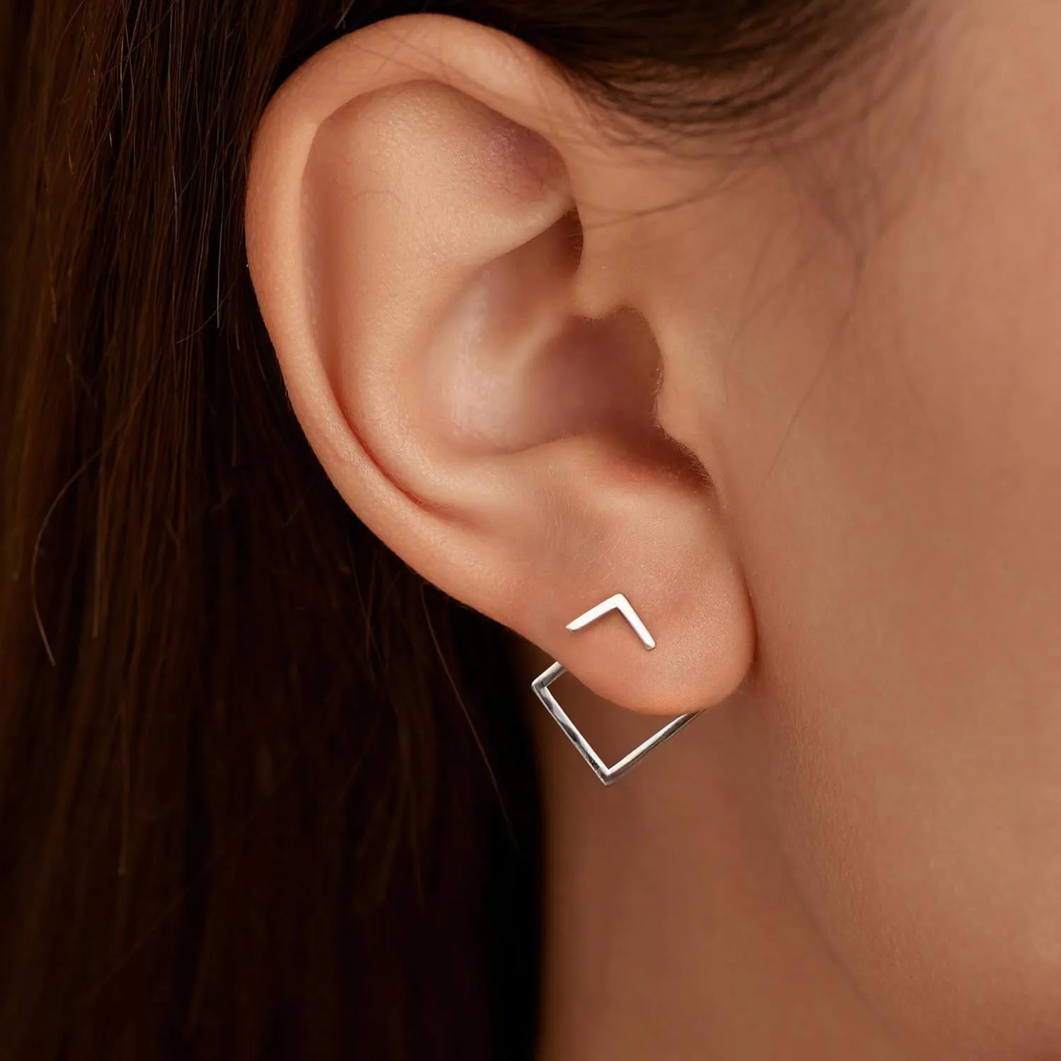 LOVECOM Ear Jacket Earrings 925 Sterling Silver Geometric Stud Earring for Women 14K Gold Plated Minimalist V Jacket Earring Jewellery Birthday Christmas Gifts to Daughter Sister