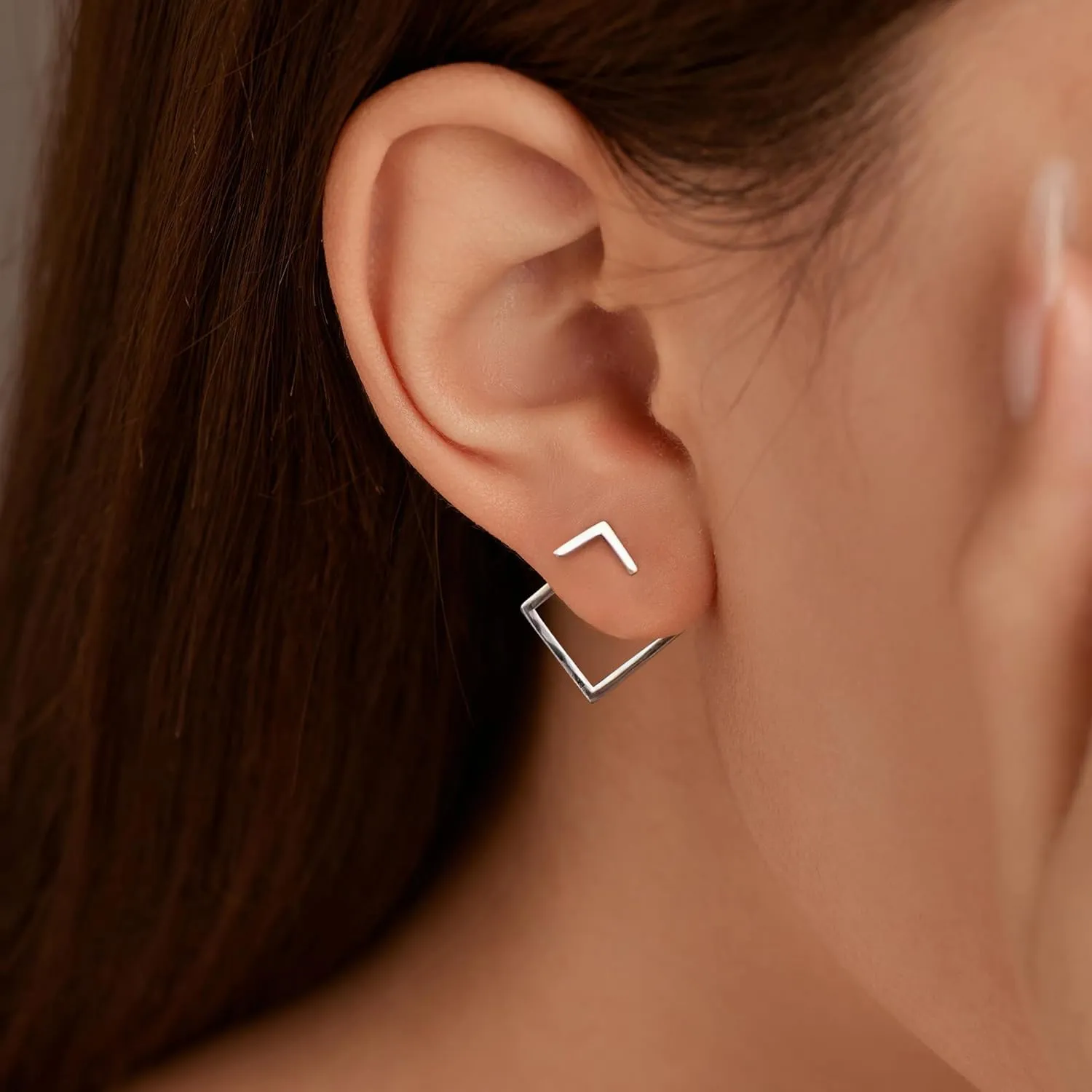 LOVECOM Ear Jacket Earrings 925 Sterling Silver Geometric Stud Earring for Women 14K Gold Plated Minimalist V Jacket Earring Jewellery Birthday Christmas Gifts to Daughter Sister