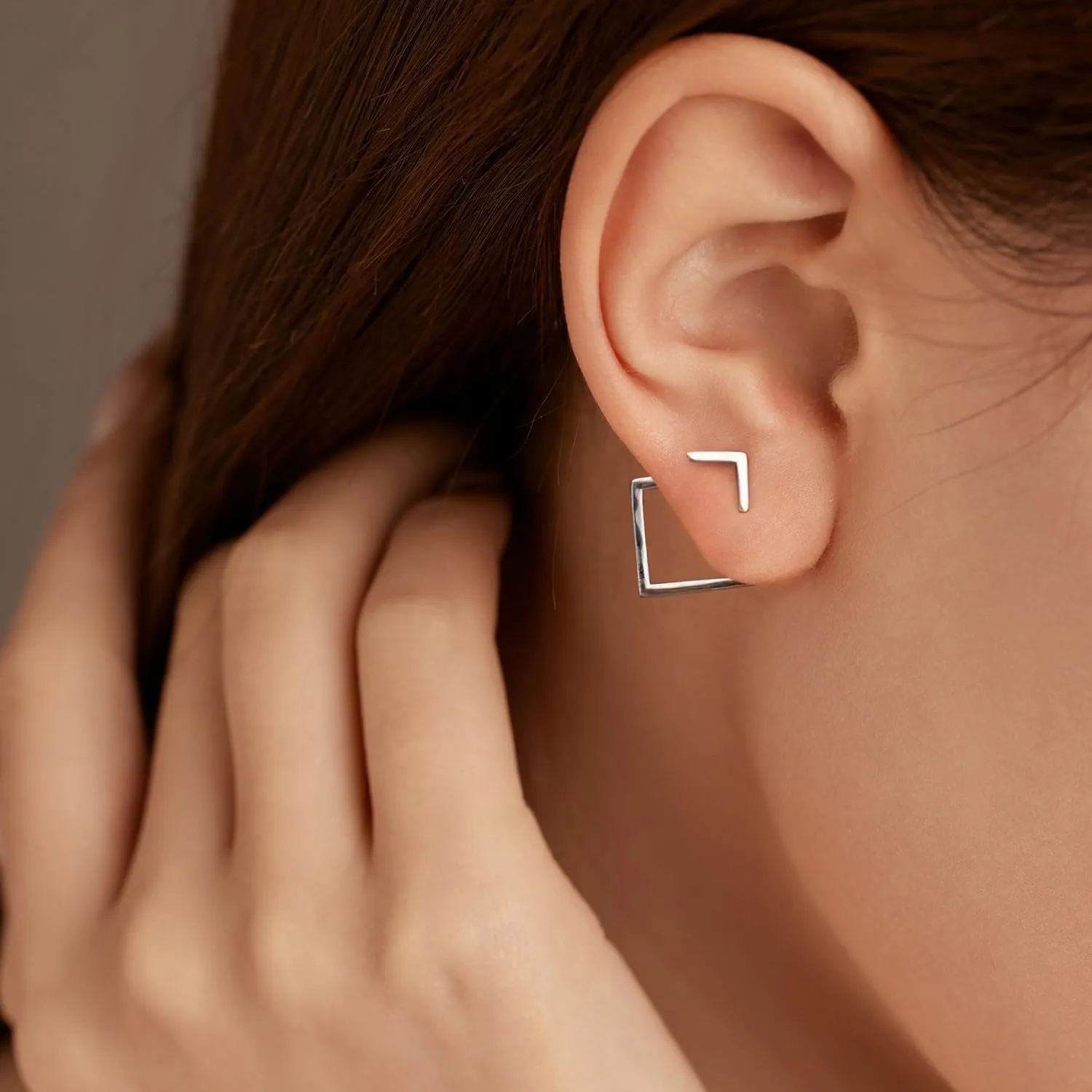 LOVECOM Ear Jacket Earrings 925 Sterling Silver Geometric Stud Earring for Women 14K Gold Plated Minimalist V Jacket Earring Jewellery Birthday Christmas Gifts to Daughter Sister