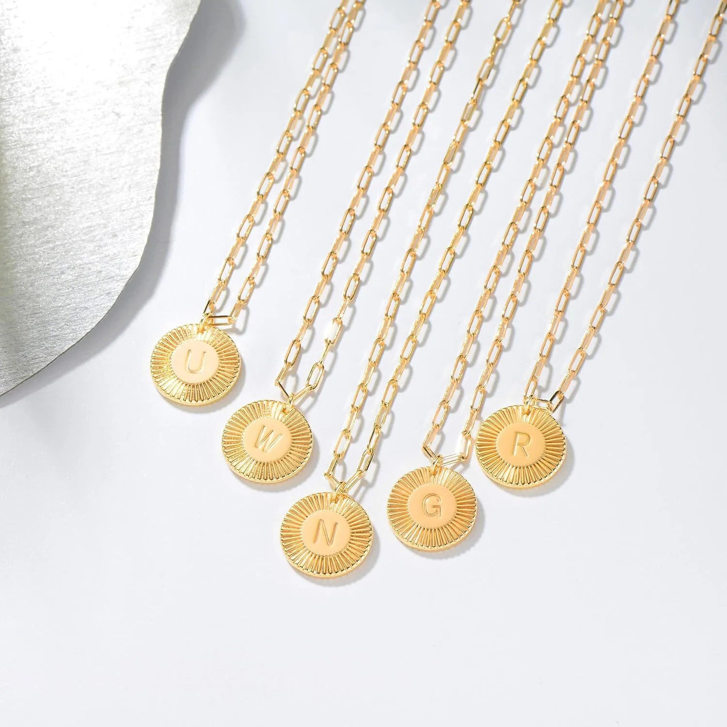 LOYATA Layered Choker Necklace Gold Flower Initial Coin Pendant 2 Layer 14K Gold Plated Dainty Paperclip Chain Personalized Jewelry Gift for Women Letter A-Z