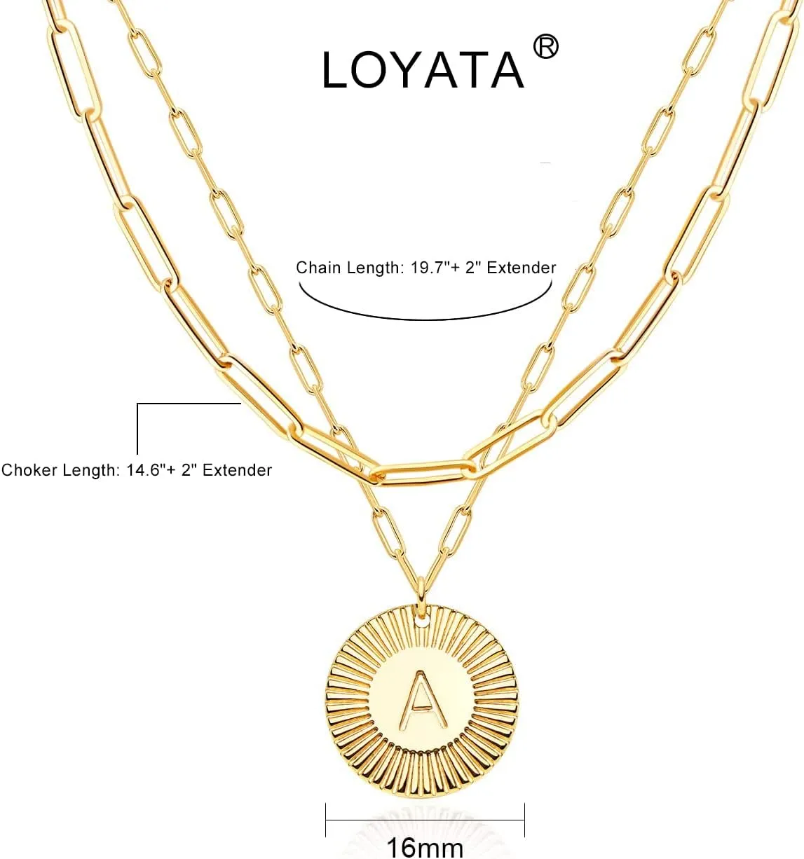 LOYATA Layered Choker Necklace Gold Flower Initial Coin Pendant 2 Layer 14K Gold Plated Dainty Paperclip Chain Personalized Jewelry Gift for Women Letter A-Z
