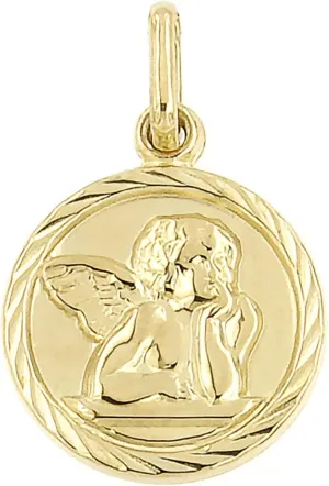 Lucchetta - Small Gold Guardian Angel Coin Charm Pendant, Medal 0.47inch, 14k Italian Religious Gift, Charm for Necklaces (up to 4mm)
