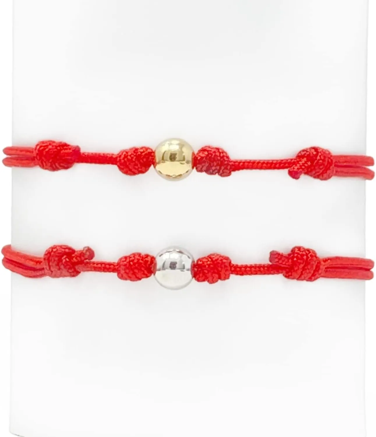 Luck Strings 14K solid gold ball bead bracelet - red string Bracelets for Men Women Unisex - Cord Bracelets yellow white gold Jewelry Gift