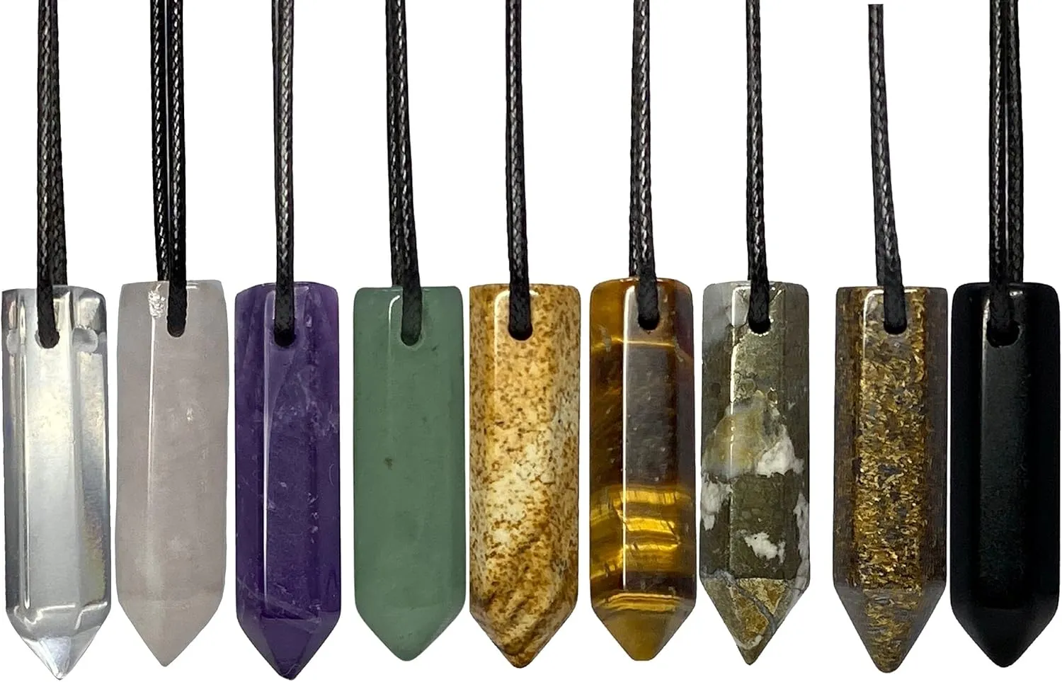 Luck Strings Healing Gemstone Crystal Point Bullet Pendant for Men or Women - Unisex Adjustable Cord Necklace for Meditation and Spiritual Practice