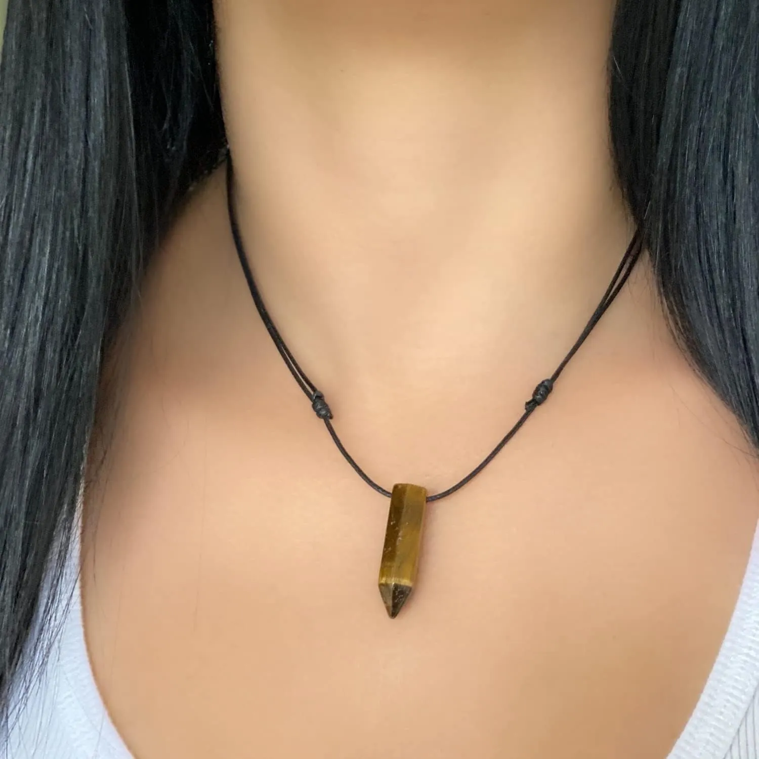 Luck Strings Healing Gemstone Crystal Point Bullet Pendant for Men or Women - Unisex Adjustable Cord Necklace for Meditation and Spiritual Practice