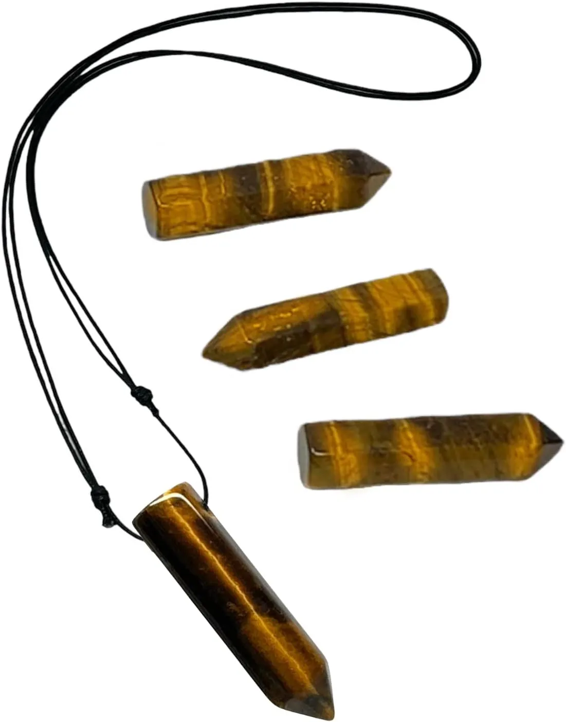 Luck Strings Healing Gemstone Crystal Point Bullet Pendant for Men or Women - Unisex Adjustable Cord Necklace for Meditation and Spiritual Practice