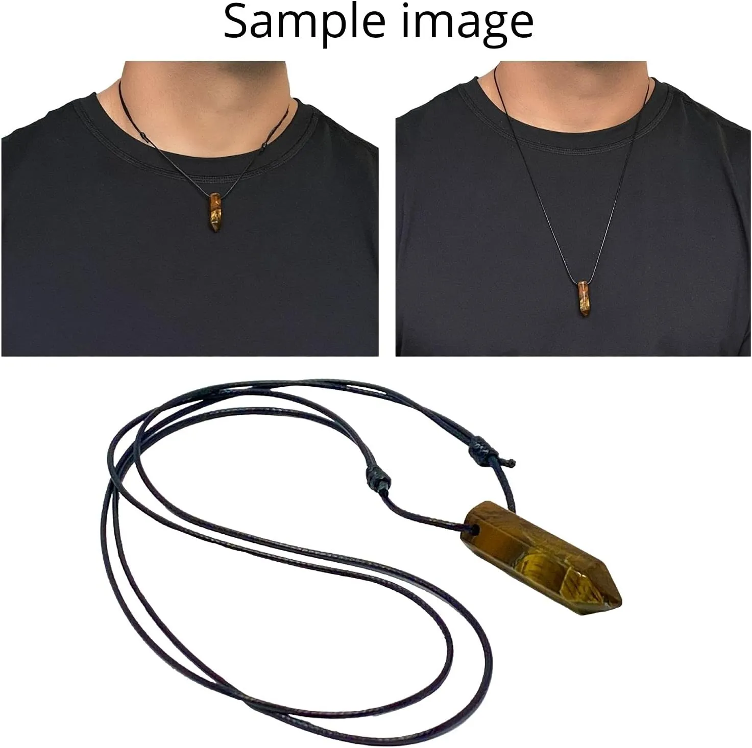 Luck Strings Healing Gemstone Crystal Point Bullet Pendant for Men or Women - Unisex Adjustable Cord Necklace for Meditation and Spiritual Practice