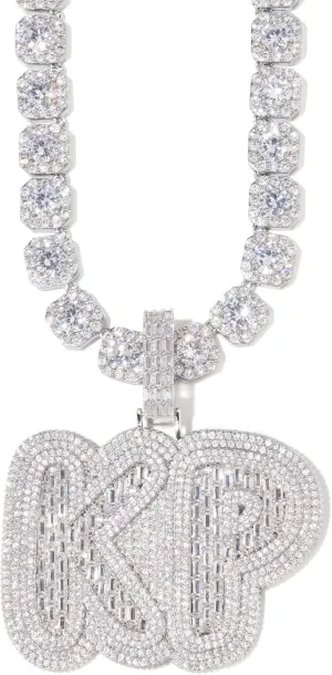 Lulu Mel Mens Personalized 14k White Gold Custom Name Necklace, Iced Out Name Pendant necklace Rappers Wear Hip Hop Nameplate Letter Pendant Charms Jewelry with Cuban Link Chain