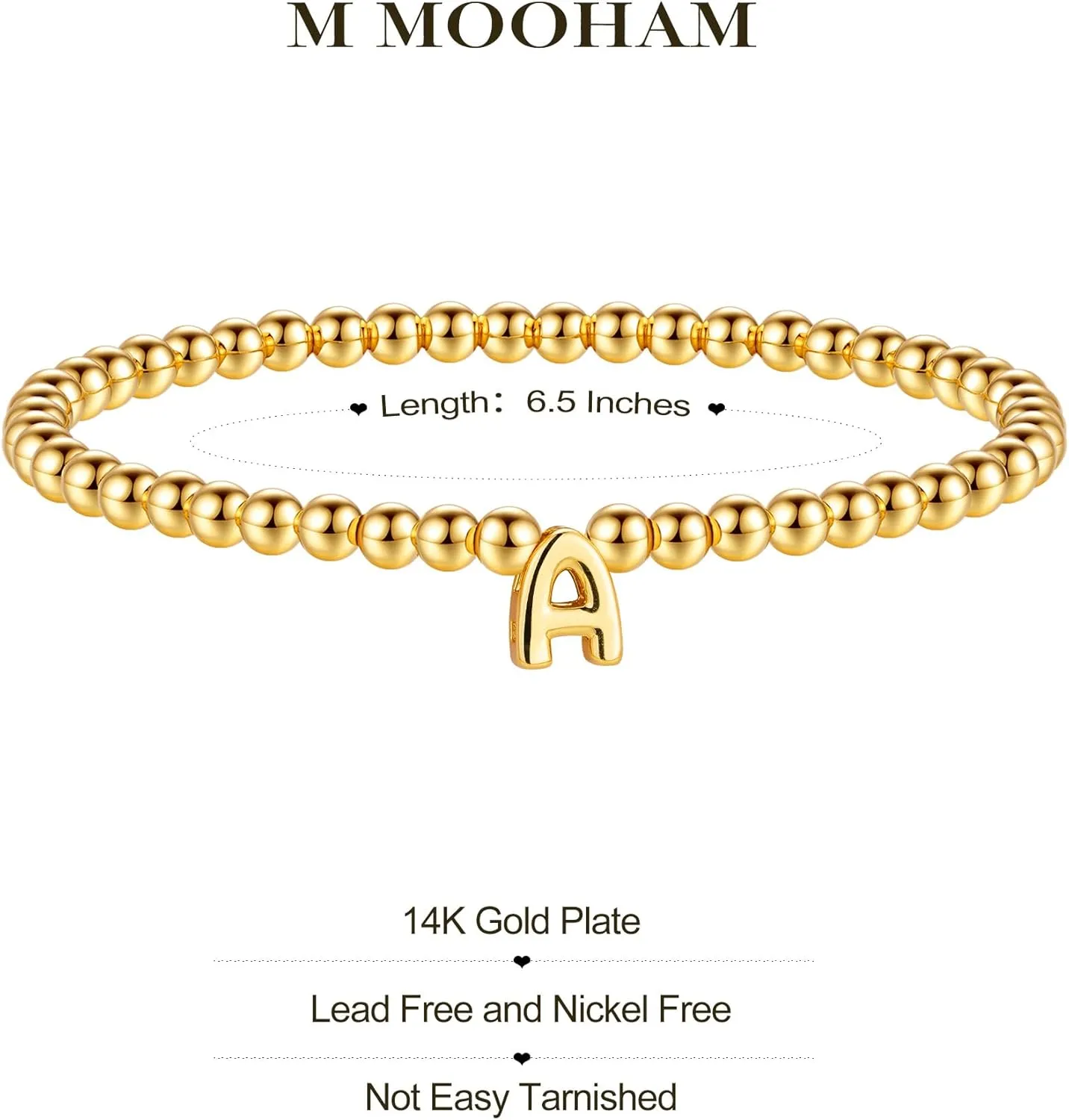 M MOOHAM Initial Bracelets for Women - Gold Beaded Bracelets for Women Trendy Gold Plate Cute Tiny Beaded Initial Bracelet Small Dainty Jewelry
