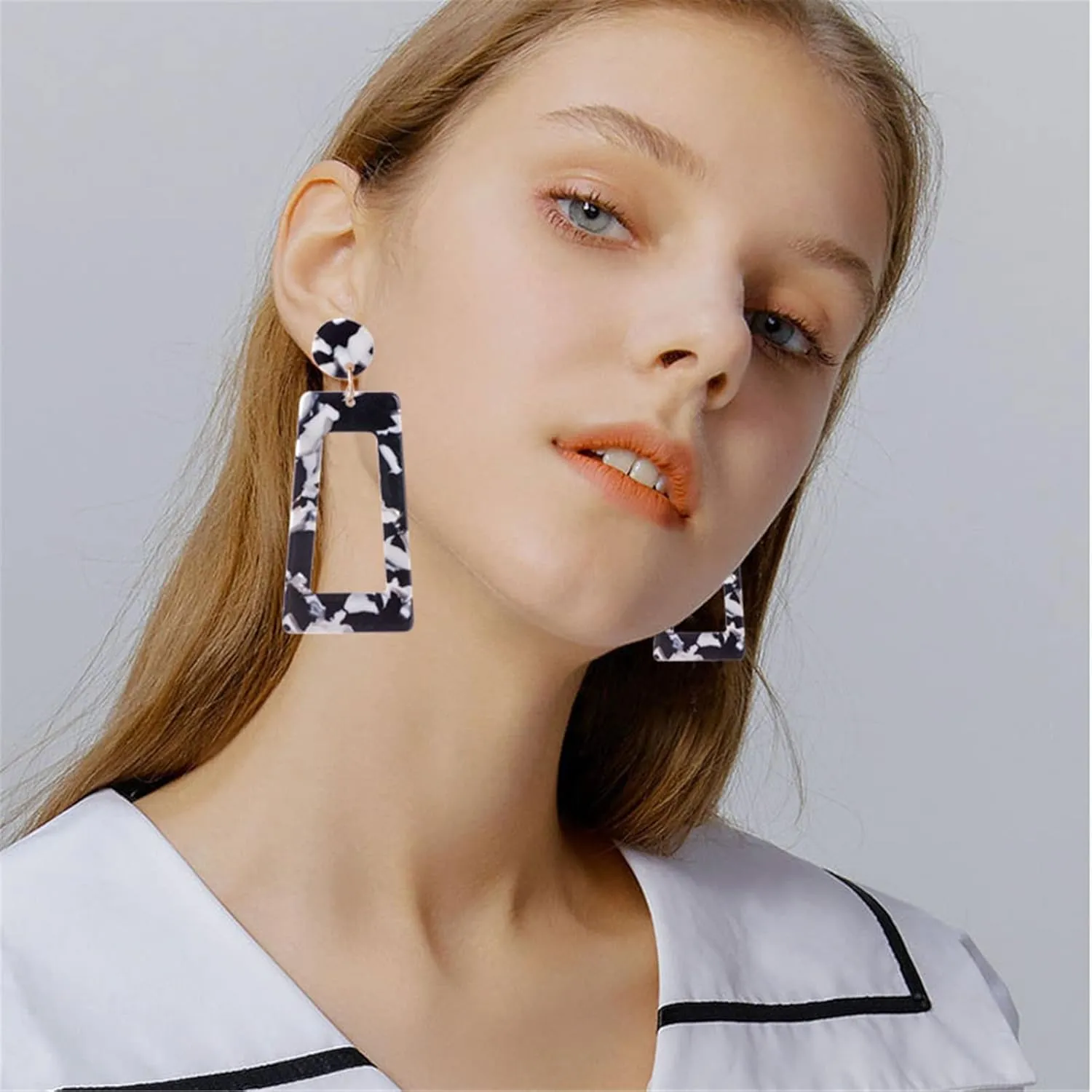 MALOYANVE Acrylic Dangles Drop Earrings for Women Multicolor Square Resin Lightweight Statement Stud Earrings