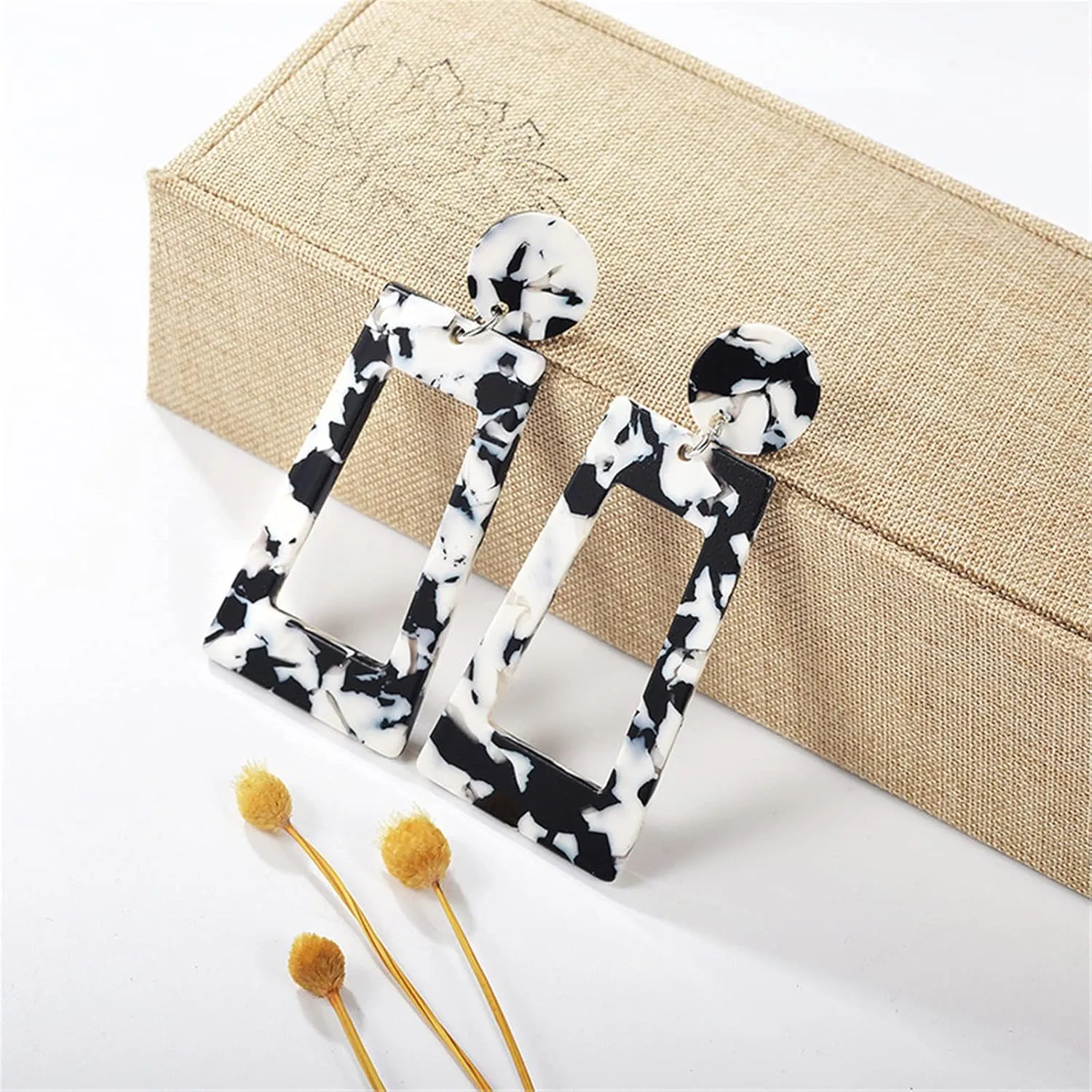 MALOYANVE Acrylic Dangles Drop Earrings for Women Multicolor Square Resin Lightweight Statement Stud Earrings