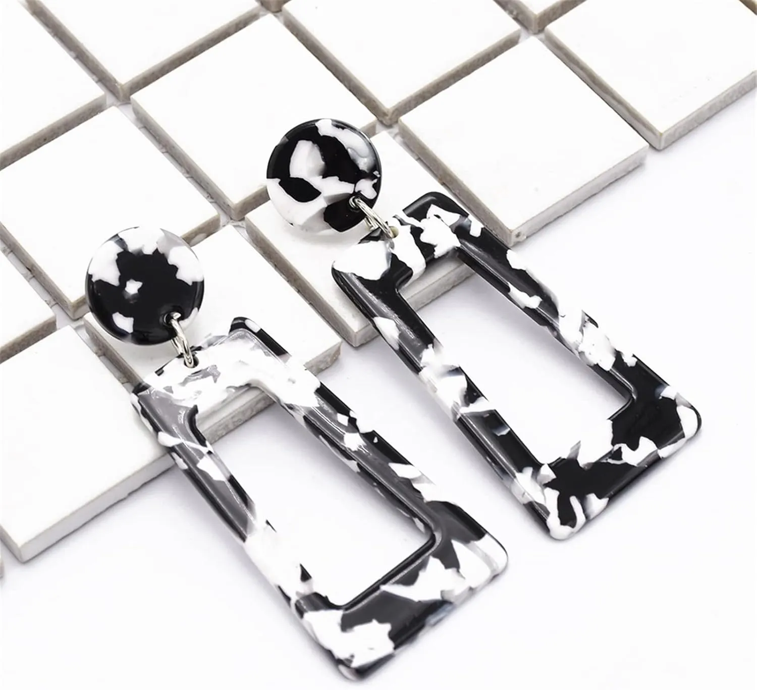 MALOYANVE Acrylic Dangles Drop Earrings for Women Multicolor Square Resin Lightweight Statement Stud Earrings