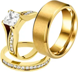 MASHAN Couple Rings His Her Wedding Ring Sets Matching Rings Yellow Gold Plated AAA CZ Ring Mens Wedding Bands