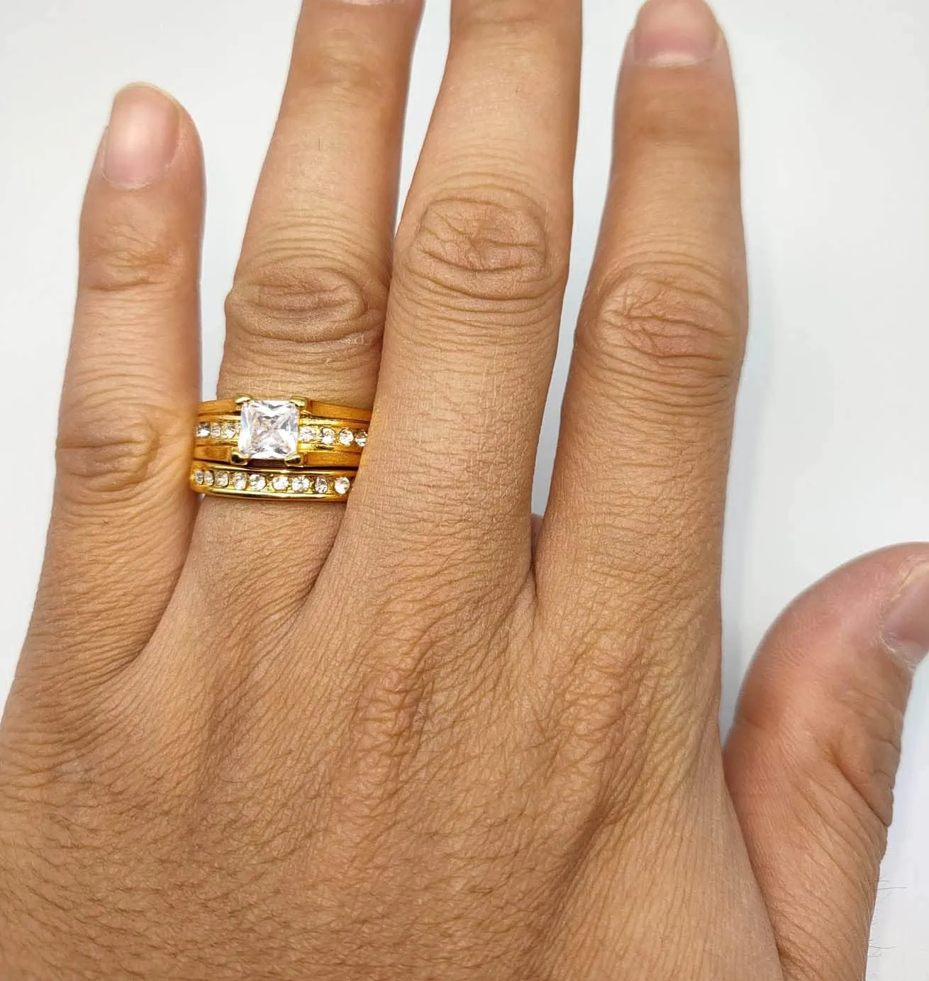 MASHAN Couple Rings His Her Wedding Ring Sets Matching Rings Yellow Gold Plated AAA CZ Ring Mens Wedding Bands
