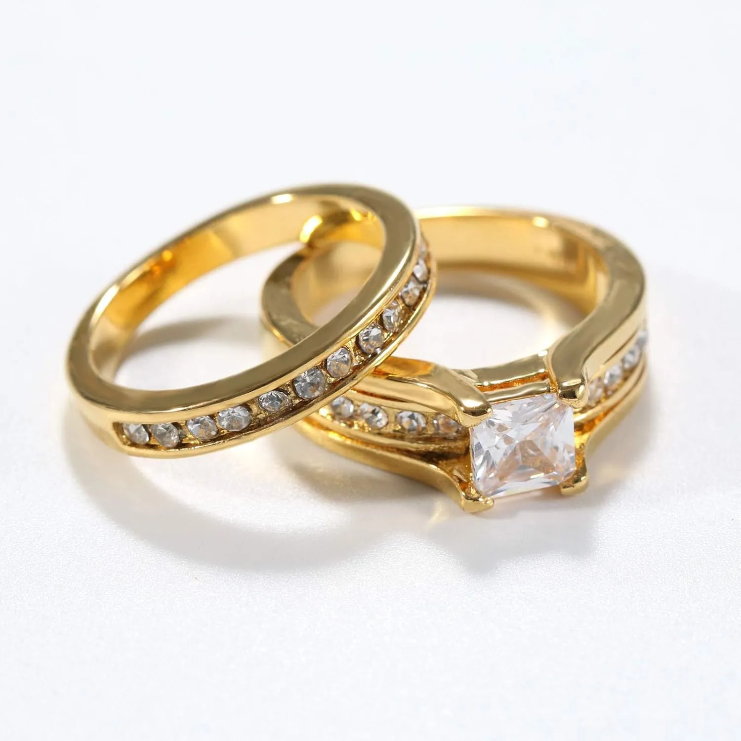 MASHAN Couple Rings His Her Wedding Ring Sets Matching Rings Yellow Gold Plated AAA CZ Ring Mens Wedding Bands
