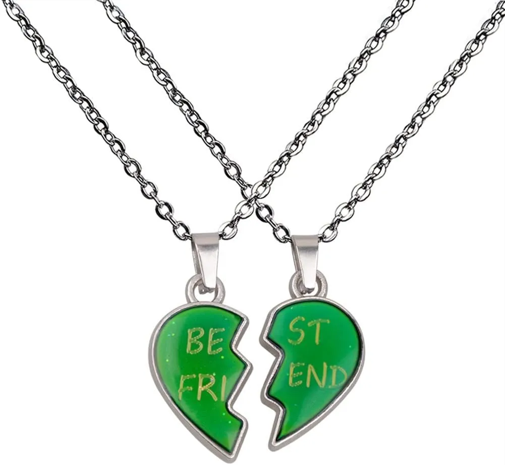 Matching Heart Necklaces for Couples Best Friends BFF Friendship for 2 Women Men Changing Color Love Heart Mood Necklace Jewelry