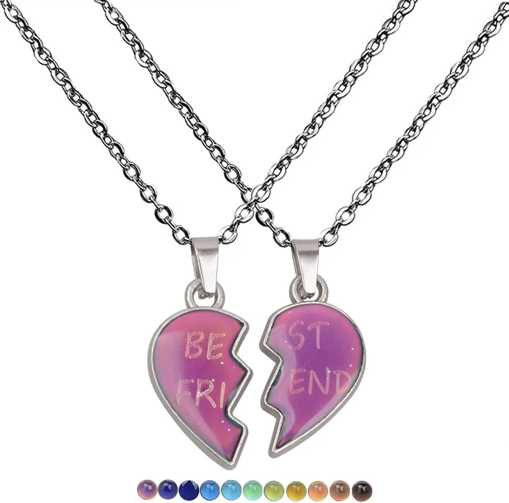 Matching Heart Necklaces for Couples Best Friends BFF Friendship for 2 Women Men Changing Color Love Heart Mood Necklace Jewelry