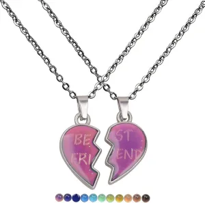 Matching Heart Necklaces for Couples Best Friends BFF Friendship for 2 Women Men Changing Color Love Heart Mood Necklace Jewelry