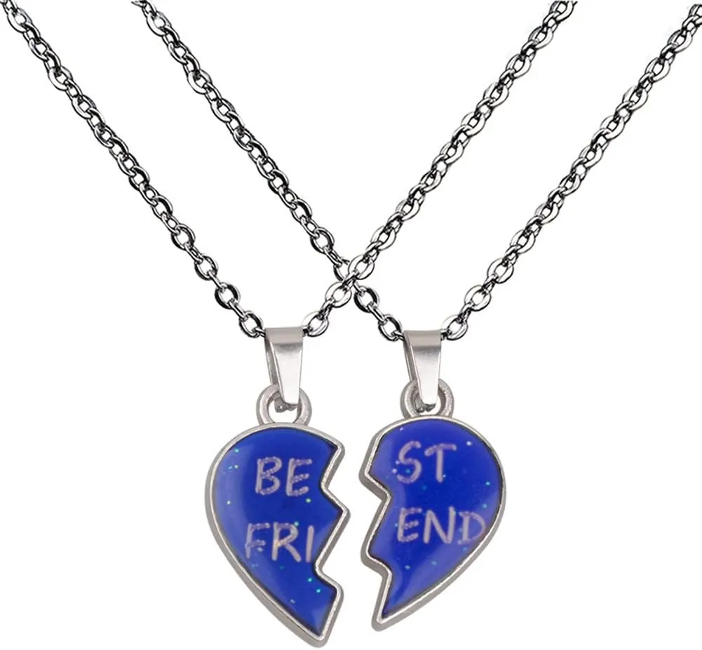 Matching Heart Necklaces for Couples Best Friends BFF Friendship for 2 Women Men Changing Color Love Heart Mood Necklace Jewelry