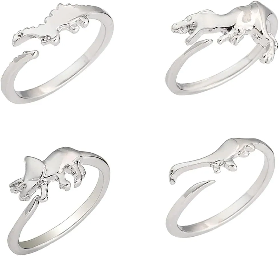 Matching Hollow Dinosaur Couple Open Rings Set,4Pcs Animal Dinosaur Knuckle Stackable Finger Rings Band Sets for Him Her Wedding Jewelry