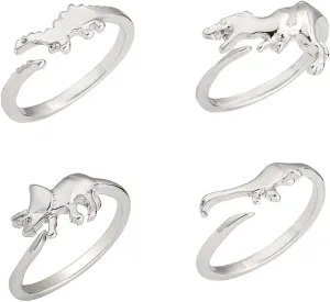 Matching Hollow Dinosaur Couple Open Rings Set,4Pcs Animal Dinosaur Knuckle Stackable Finger Rings Band Sets for Him Her Wedding Jewelry