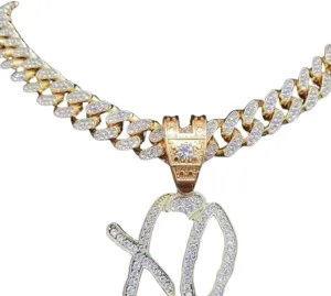 Men Women Hip Hop Iced Out Bling X and O Letter Pendant Necklace with 13mm Miami Cuban Chain Necklaces Hiphop Fashion Jewelry Accessories Creative
