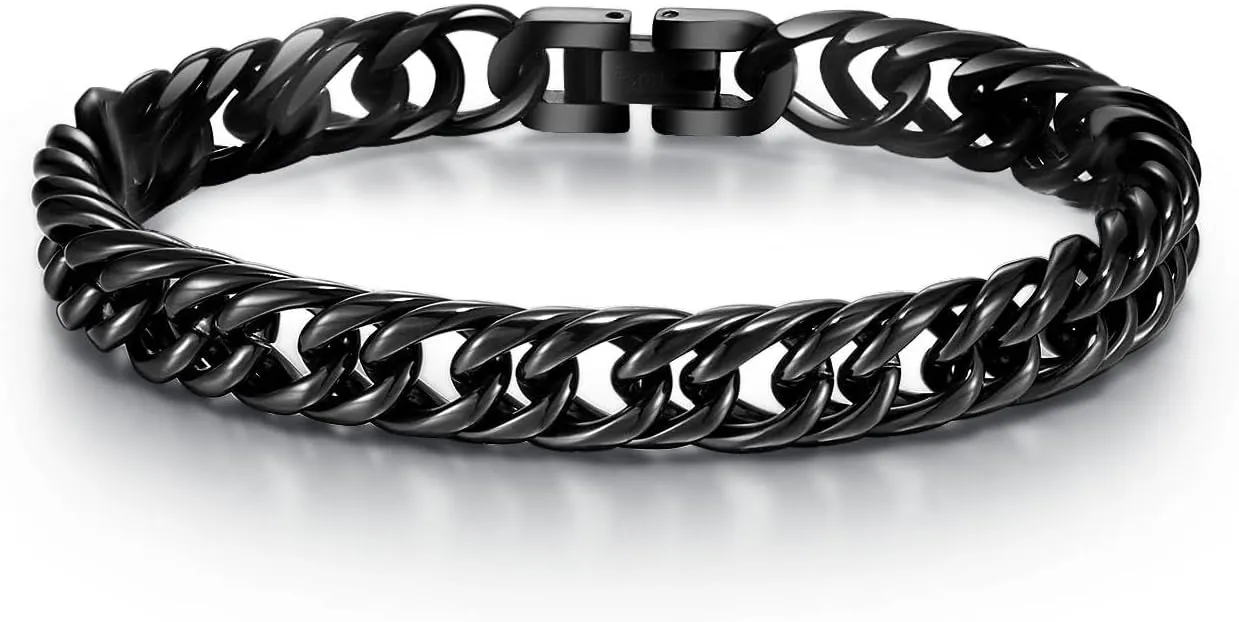 Mens Bracelet - Stainless Steel Fold Over Clasp Cuban Chain Bracelets Mens Jewelry Gifts for Dad Grandpa Husband