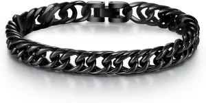Mens Bracelet - Stainless Steel Fold Over Clasp Cuban Chain Bracelets Mens Jewelry Gifts for Dad Grandpa Husband