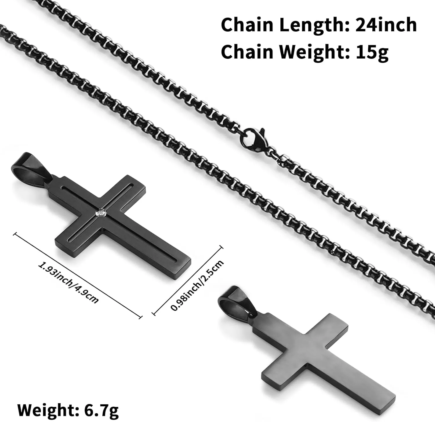 Mens Cross Necklace, Cross Necklaces for Men, Stainless Steel Cross Pendant with 24Inch Cross Chain,Cross Pendant Gift for him