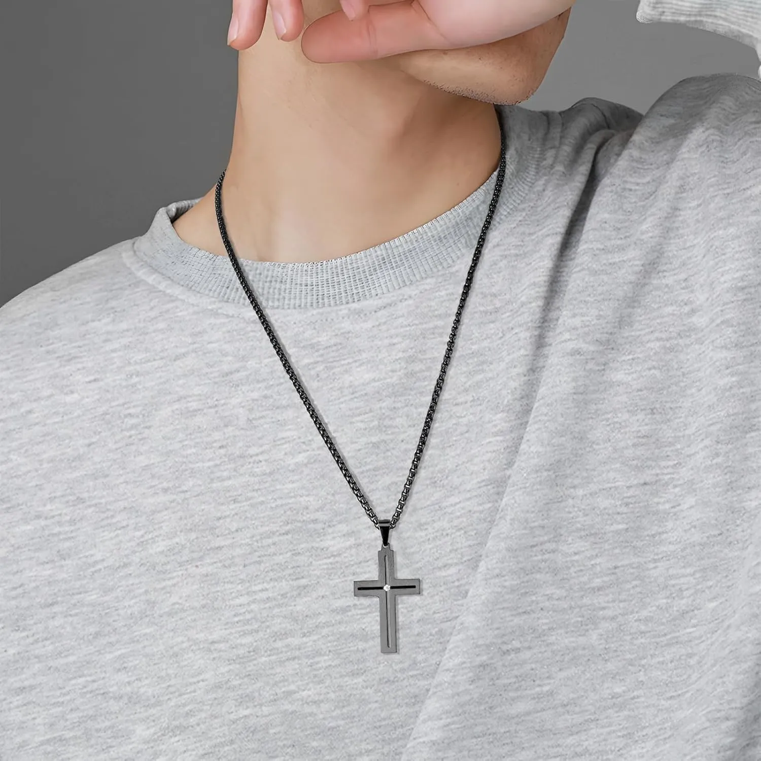 Mens Cross Necklace, Cross Necklaces for Men, Stainless Steel Cross Pendant with 24Inch Cross Chain,Cross Pendant Gift for him