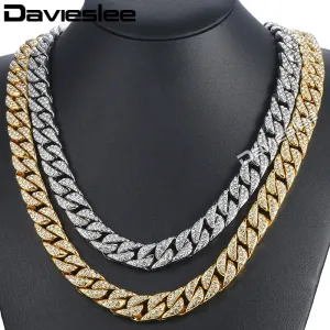 Men's Necklace Iced Out Miami Curb Cuban Gold Necklace Paved Clear Rhinestone