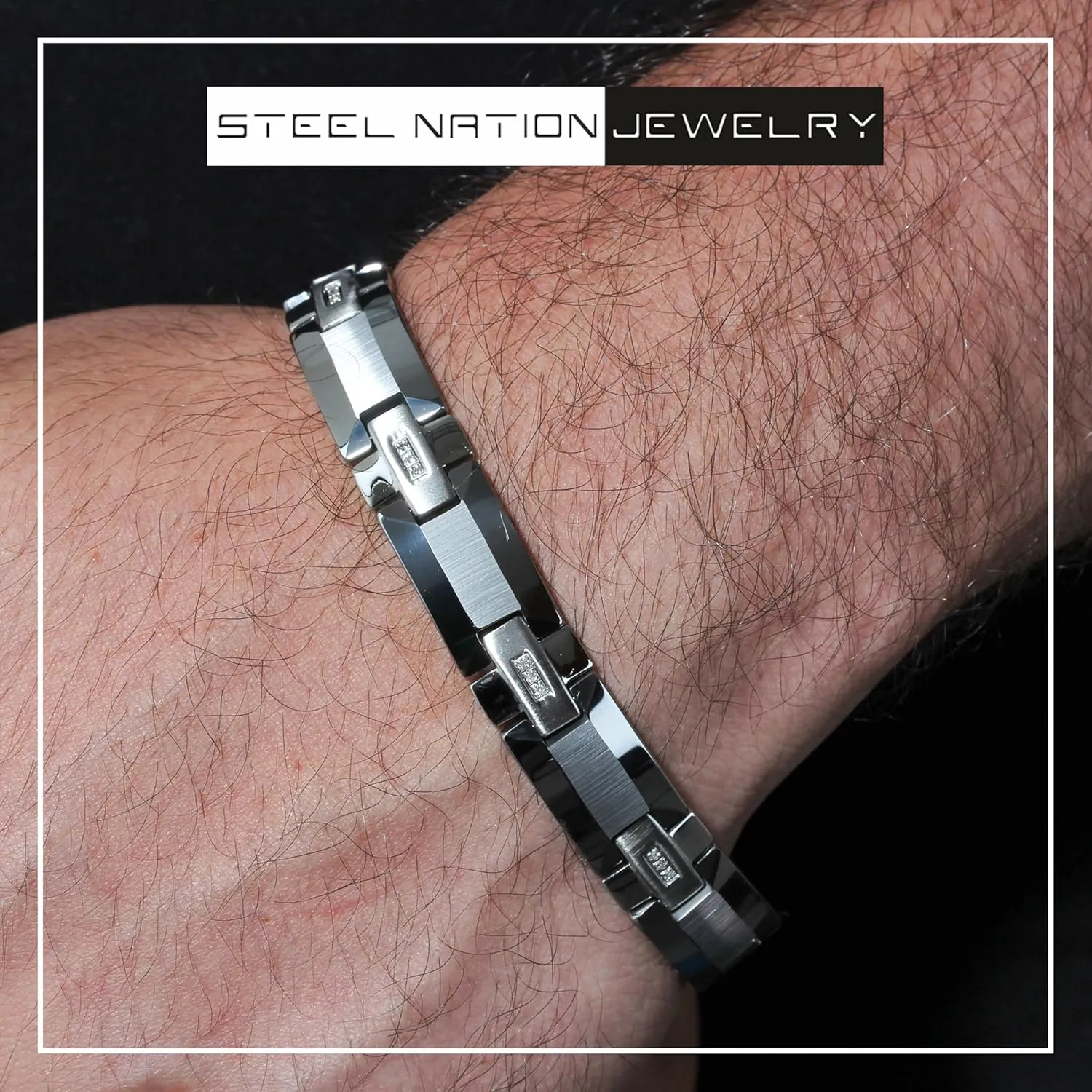 Men's Tungsten & Stainless Steel Bracelets - Black Finish High Polish