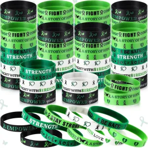 Mental Health Awareness Bracelets Bulk Green Ribbon Silicone Wristband Motivational Green Rubber Bracelets for Men Women Mental Health Awareness Month Gifts
