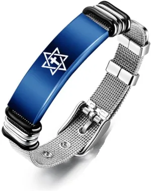 Messianic Cross Star of David Bracelet for Men Women,Adjust Mesh Chain Jewish Star Bracelets Christianity Judaism Star of David Cuff Bracelets Israel Hexagon Christian Faith Jewelry