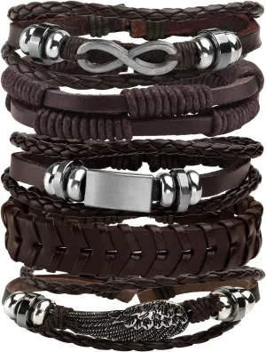 MILAKOO 5 Pcs Braided Leather Bracelets for Men Women Woven Cuff Bracelet Adjustable