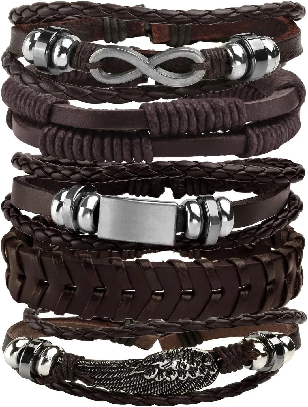 MILAKOO 5 Pcs Braided Leather Bracelets for Men Women Woven Cuff Bracelet Adjustable