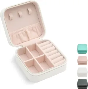 Mini Jewelry Case, Small Travel Jewelry Organizer, Portable Jewelry Box Mini Storage Organizer Display Box For Rings Earrings Necklaces (White)