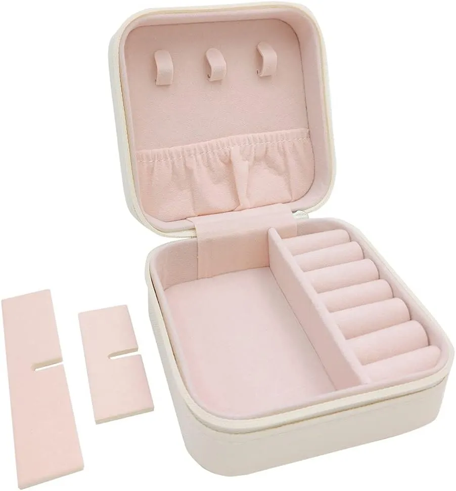Mini Jewelry Case, Small Travel Jewelry Organizer, Portable Jewelry Box Mini Storage Organizer Display Box For Rings Earrings Necklaces (White)