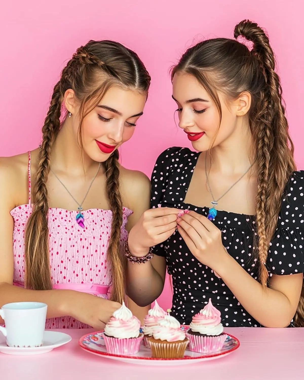 MJartoria BFF Necklace for 2-Matching Heart Best Friends Forever Rainbow Pendant Friendship Necklace Gifts for Best Friend Necklaces