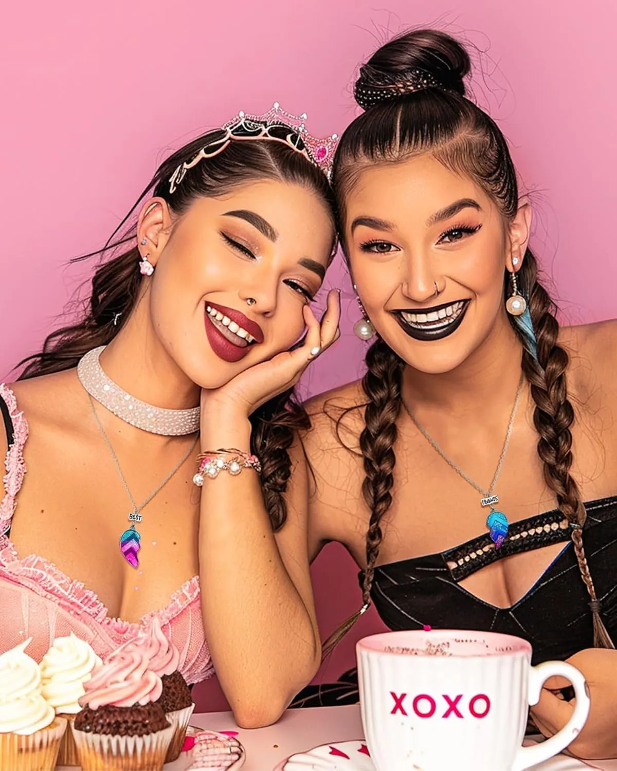 MJartoria BFF Necklace for 2-Matching Heart Best Friends Forever Rainbow Pendant Friendship Necklace Gifts for Best Friend Necklaces