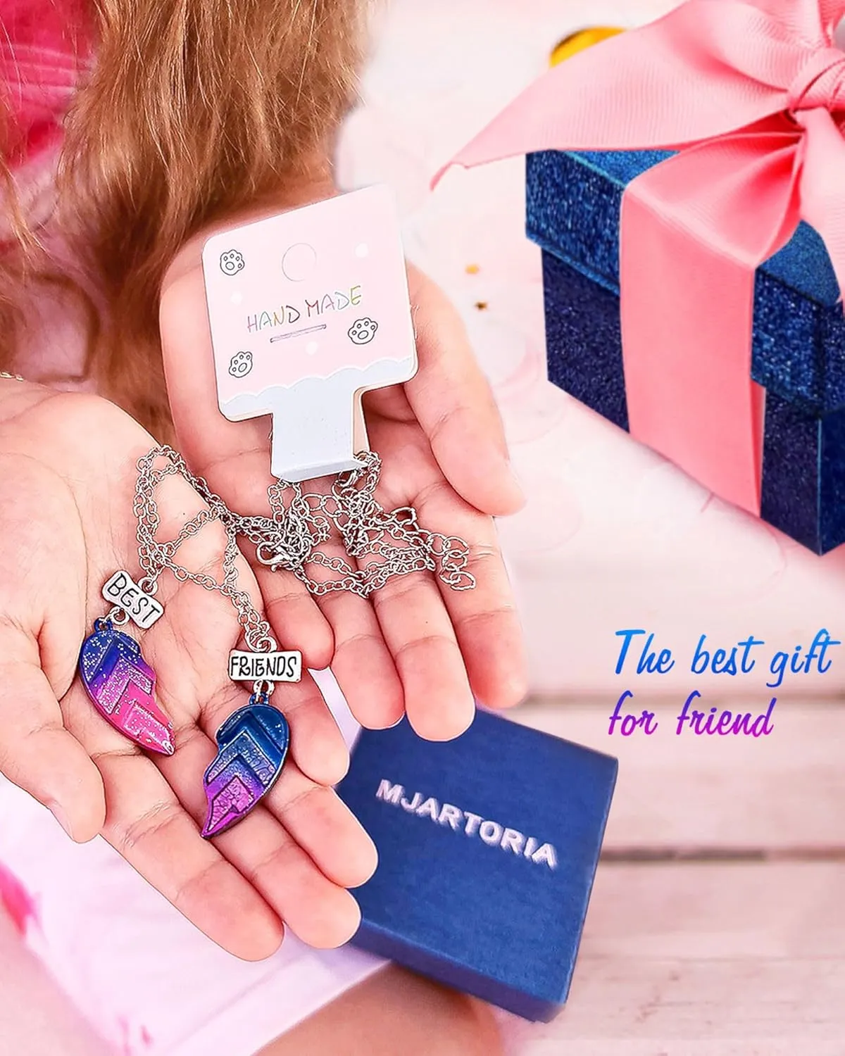 MJartoria BFF Necklace for 2-Matching Heart Best Friends Forever Rainbow Pendant Friendship Necklace Gifts for Best Friend Necklaces