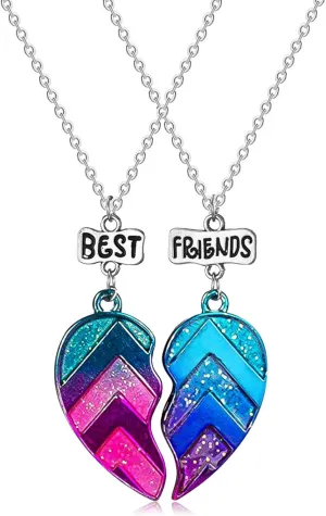 MJartoria BFF Necklace for 2-Matching Heart Best Friends Forever Rainbow Pendant Friendship Necklace Gifts for Best Friend Necklaces