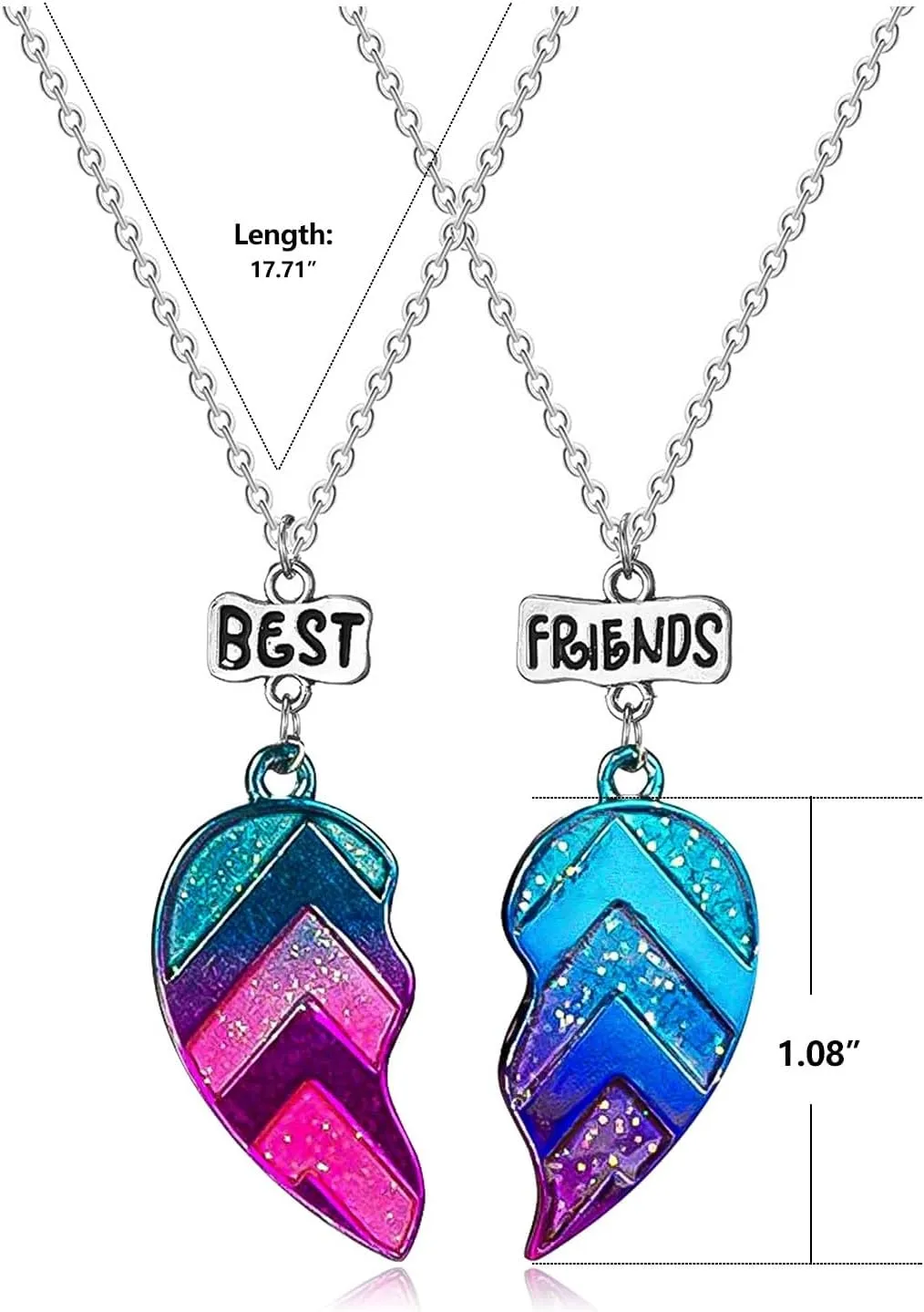 MJartoria BFF Necklace for 2-Matching Heart Best Friends Forever Rainbow Pendant Friendship Necklace Gifts for Best Friend Necklaces
