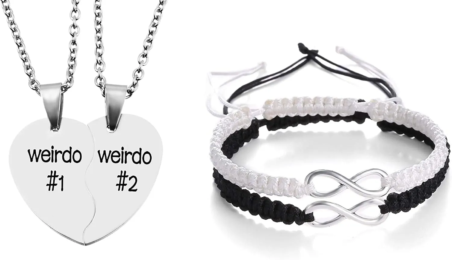 MJartoria Bundle - Best Friend Necklaces BFF Necklace for 2 Friendship Valentines Day and Couples Bracelets, Matching Bracelets for Couples His and Hers