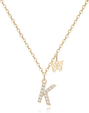 MJartoria Dainty Initial Necklace Butterfly Pendant Necklace, 14K Gold Plated Cubic Zirconia Letter Dainty Necklaces Jewelry Birthday Gifts for Women