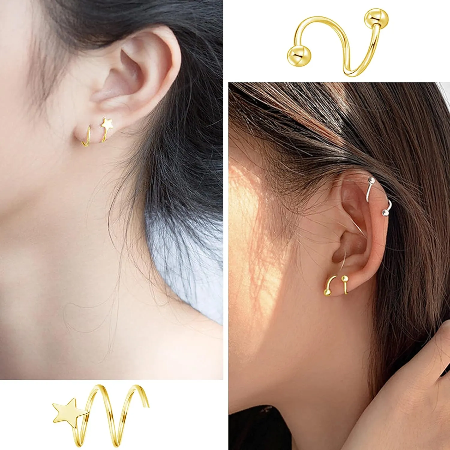 MJust 18 Pairs Womens Hypoallergenic Flat Back Stud Earrings, 20g Stainless Steel Earrings Sets for Men, Tiny Unisex Screw Back Cartilage Earrings.
